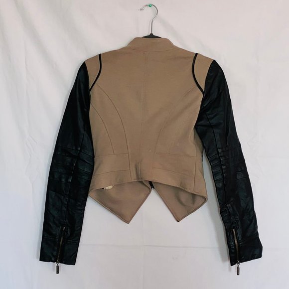 XOXO size small black leather sleeve tan jacket - Picture 3 of 4